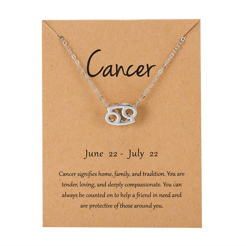 Zodiac Sign Pendant Necklace for Women 12 Constellation Jewelry Choker Charm Silver Color Chain Birthday Card Gift Female Collar