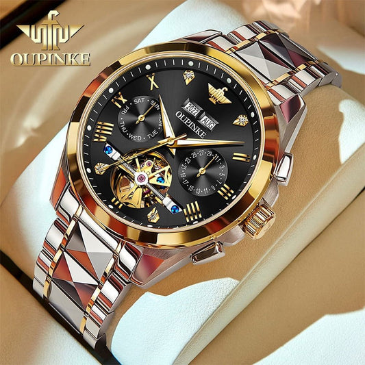 Automatic Watches for Men, Diamond Skeleton Self Winding Luxury Dress Mens Watch Sapphire Crystal Tungsten Steel Band Luminous Waterproof Reloj, Gifts for Men