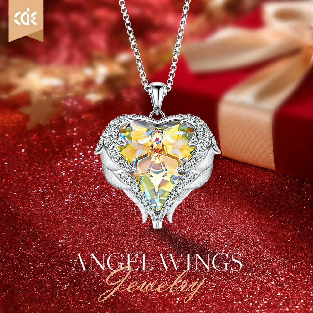 Angel Wing Love Heart Pendant Necklaces for Women Anniversary Valentine'S Day Best Gift Ideas for Women Fine Packing Gift Box