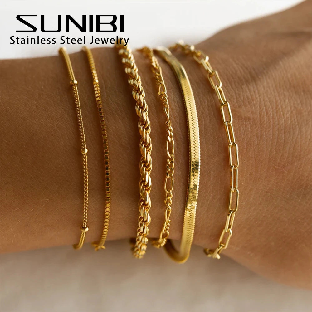 Classic Snake Chain Bracelets for Women Trend Gold Plated Stainless Steel Cuban Chain Bracelet Trendy Woman Gifts Jewelry