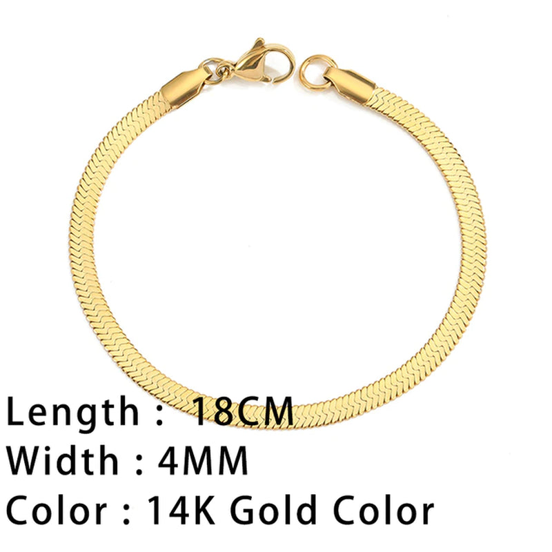 Classic Snake Chain Bracelets for Women Trend Gold Plated Stainless Steel Cuban Chain Bracelet Trendy Woman Gifts Jewelry