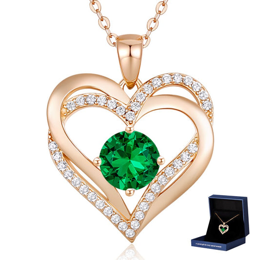 Love Heart Pendant Necklaces for Women 925 Sterling Silver with Birthstone Zirconia Rose Gold Diamond Anniversary Jewelry Best Gift Ideas for Women Fine Packing Gift Box