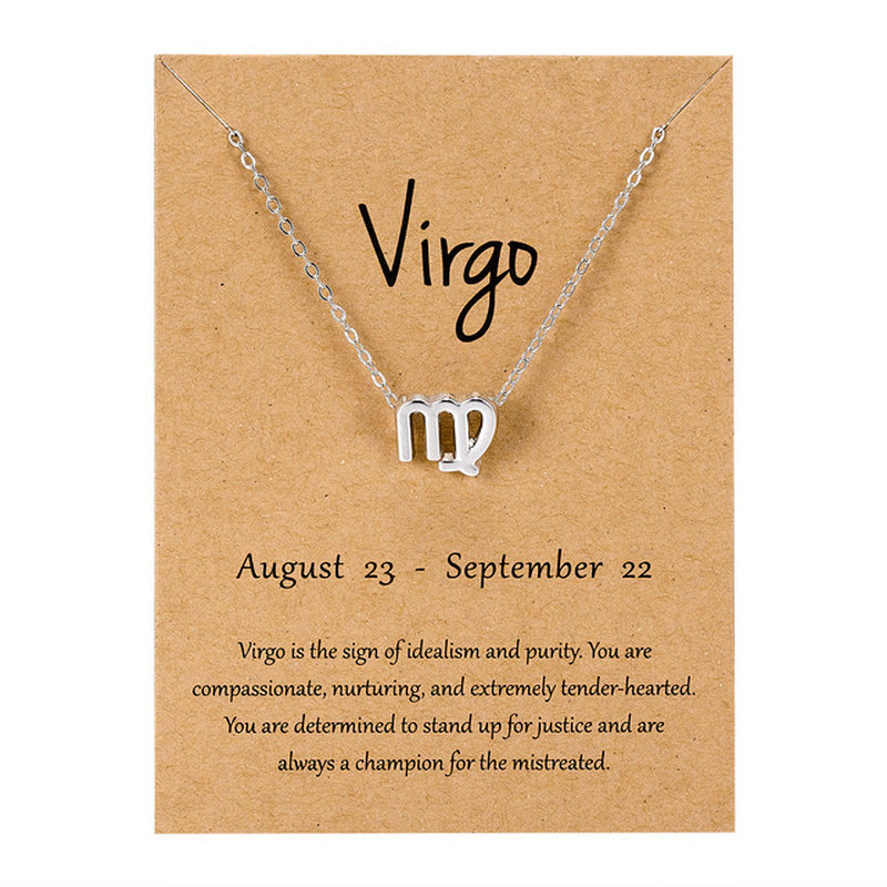 Zodiac Sign Pendant Necklace for Women 12 Constellation Jewelry Choker Charm Silver Color Chain Birthday Card Gift Female Collar