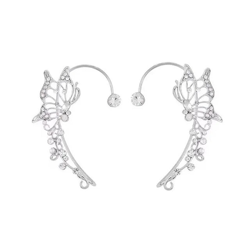 Silver Plated Metal Butterfly Ear Clips without Piercing for Women Sparkling Zircon Ear Cuff Clip Earrings Wedding Jewelry