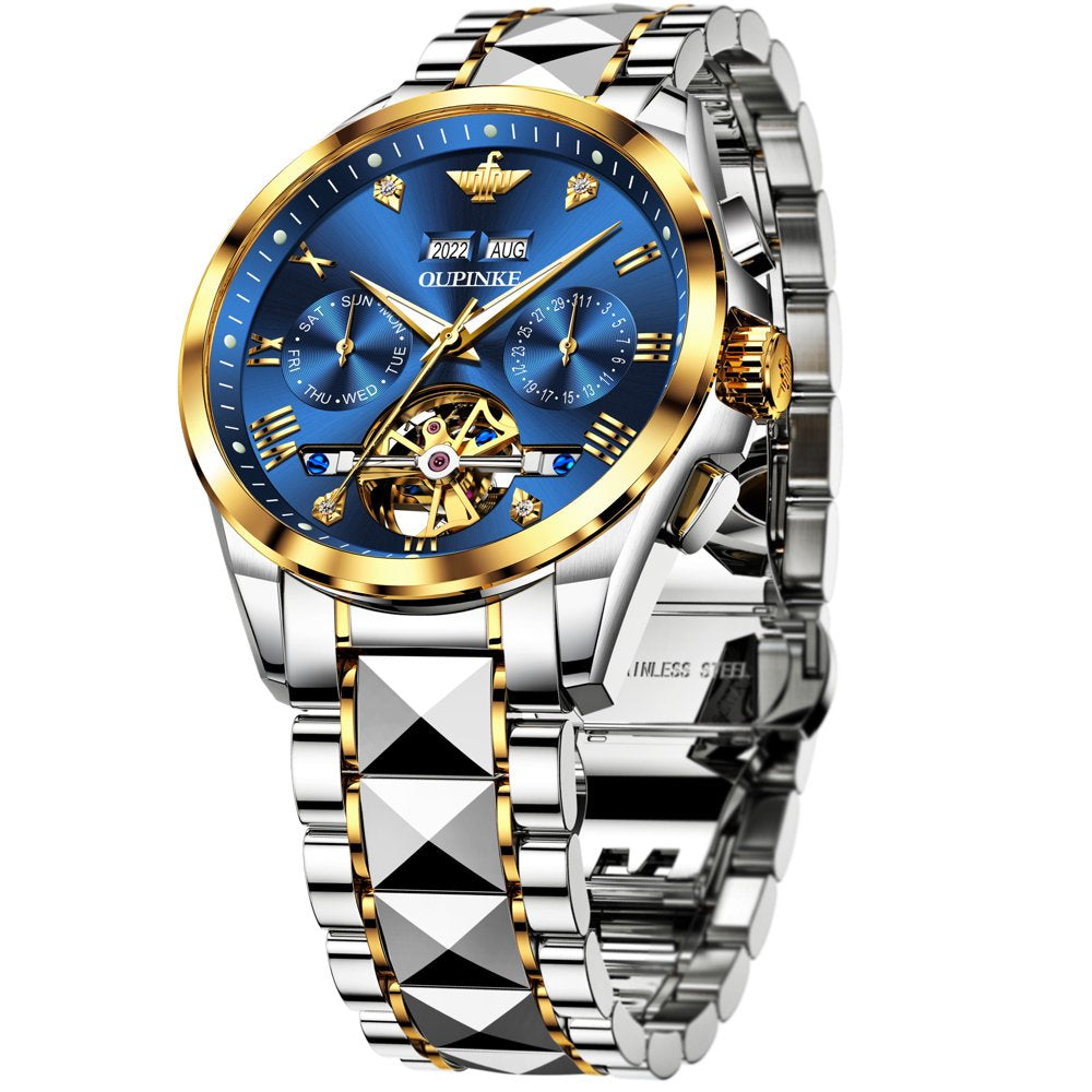 Automatic Watches for Men Self Winding Diamond Skeleton Luxury Dress Mens Watch Sapphire Crystal Tungsten Steel Band Luminous Waterproof Reloj Para Hombre, Gifts for Men